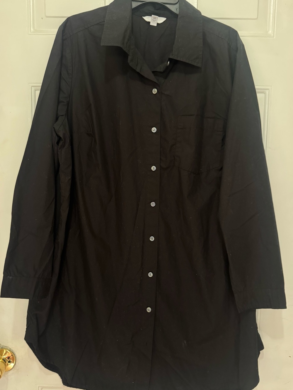 Time and Tru Solid Black 100% Cotton Button Down Longline Shirt Dress XXL